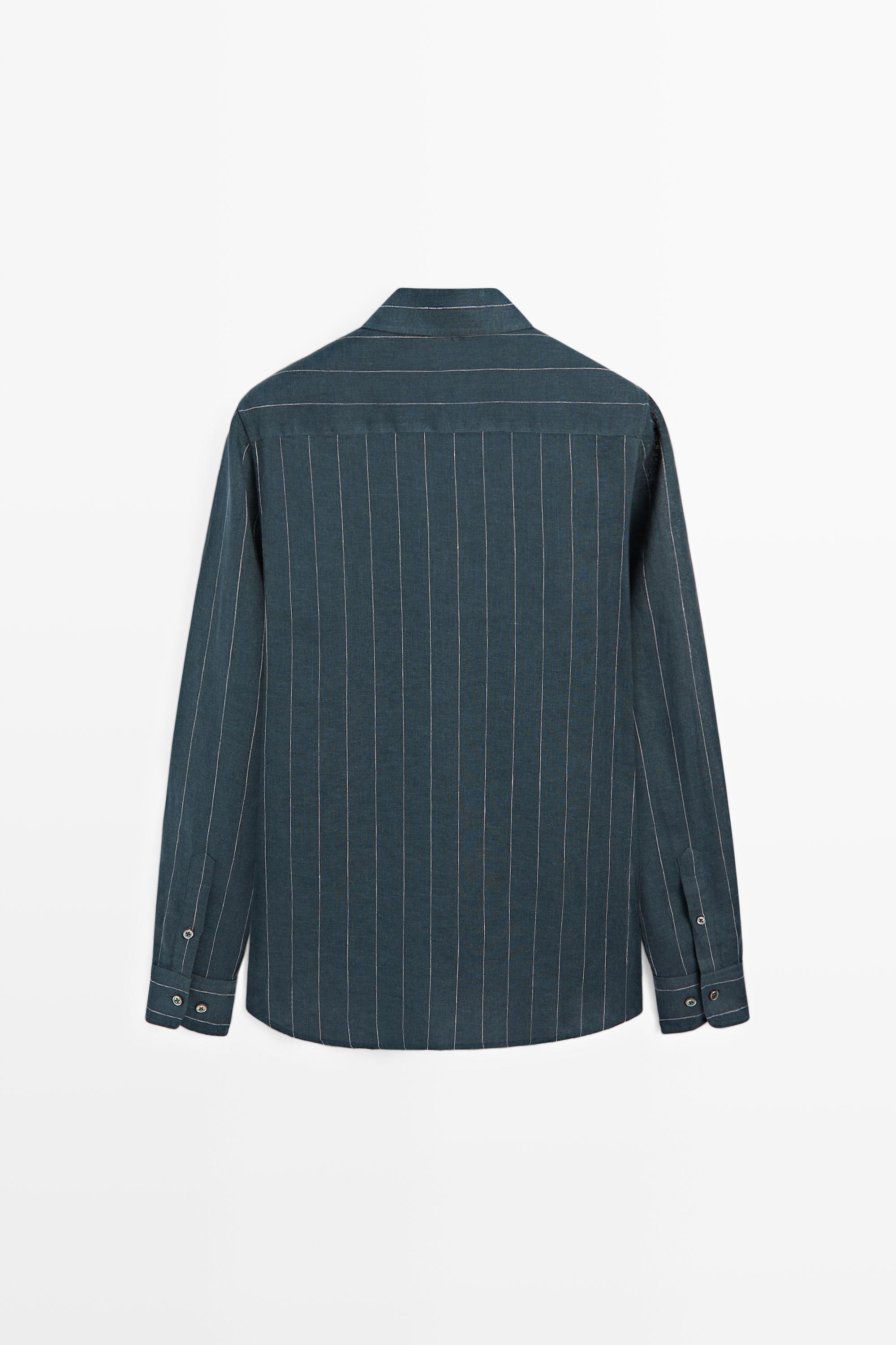 Chemise regular fit à rayures 100 % lin